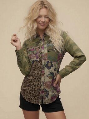 Anthropologie Pilcro Relaxed Tunic Buttondown Floral and Leopard Design NWT